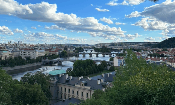 Uitzicht op de Moldau in Praag vanaf fort Vyšehrad