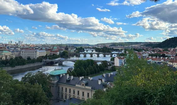 Uitzicht op de Moldau in Praag vanaf fort Vyšehrad