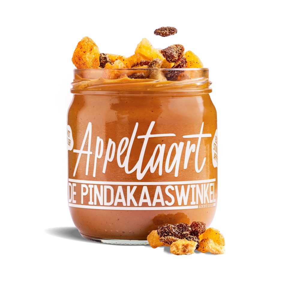 De Pindakaaswinkel Appeltaart verjaardagspindakaas met appel, kaneel en rozijnen
